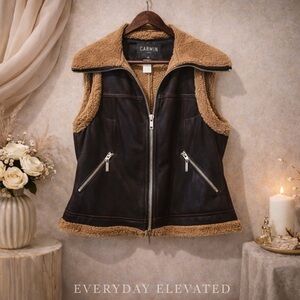 Carmin Faux Suede & Sherpa Lined Zip Vest